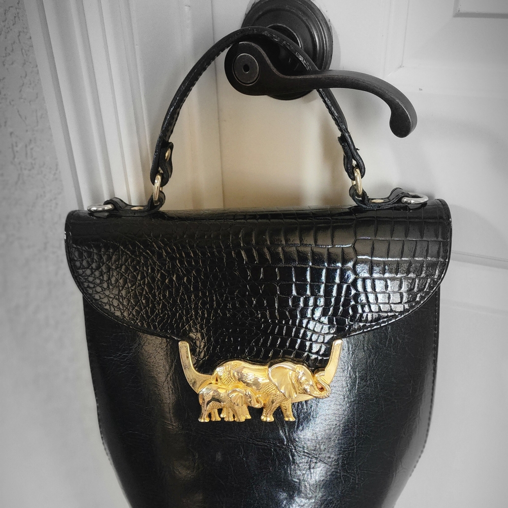 Elegant Black Crocodile-Embossed Satchel